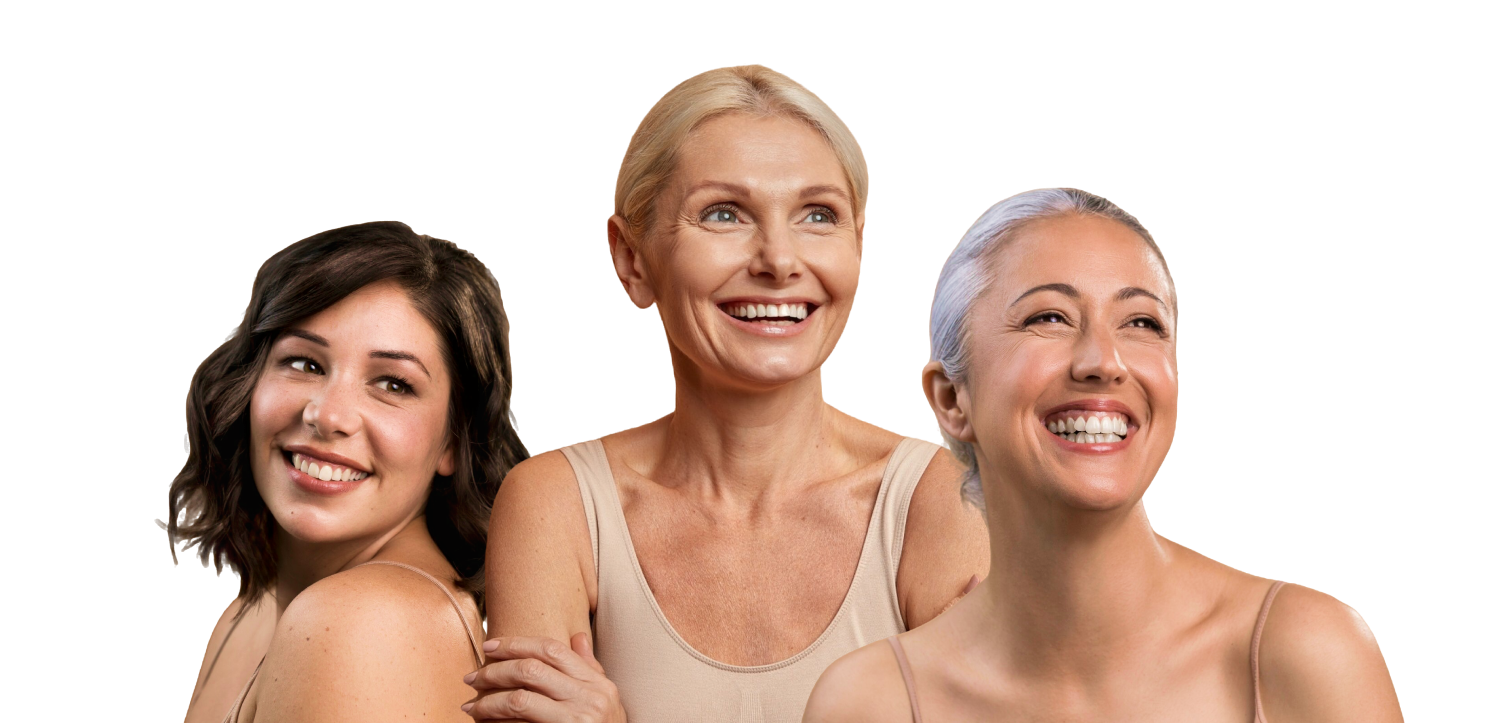 Three mature women smiling